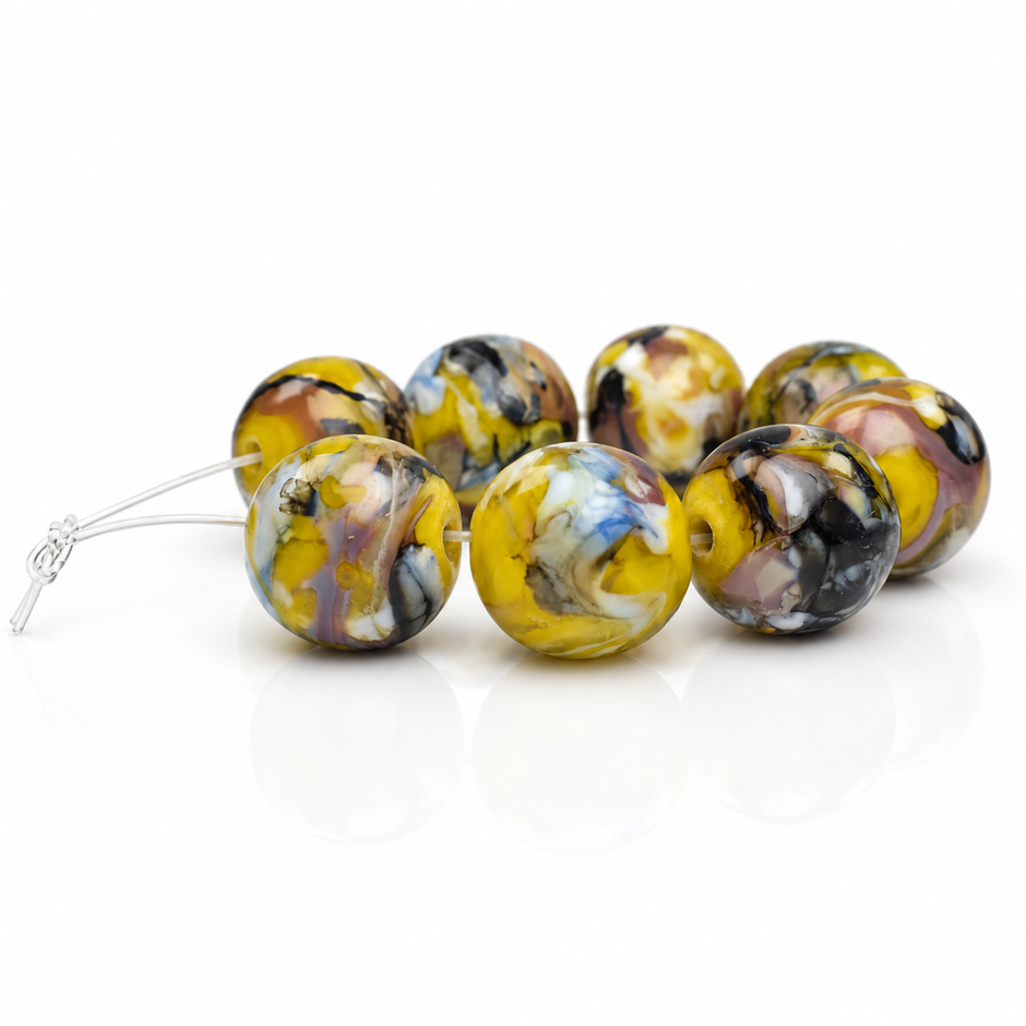 Sunlit Marble: Handmade Lampwork Glass Beads