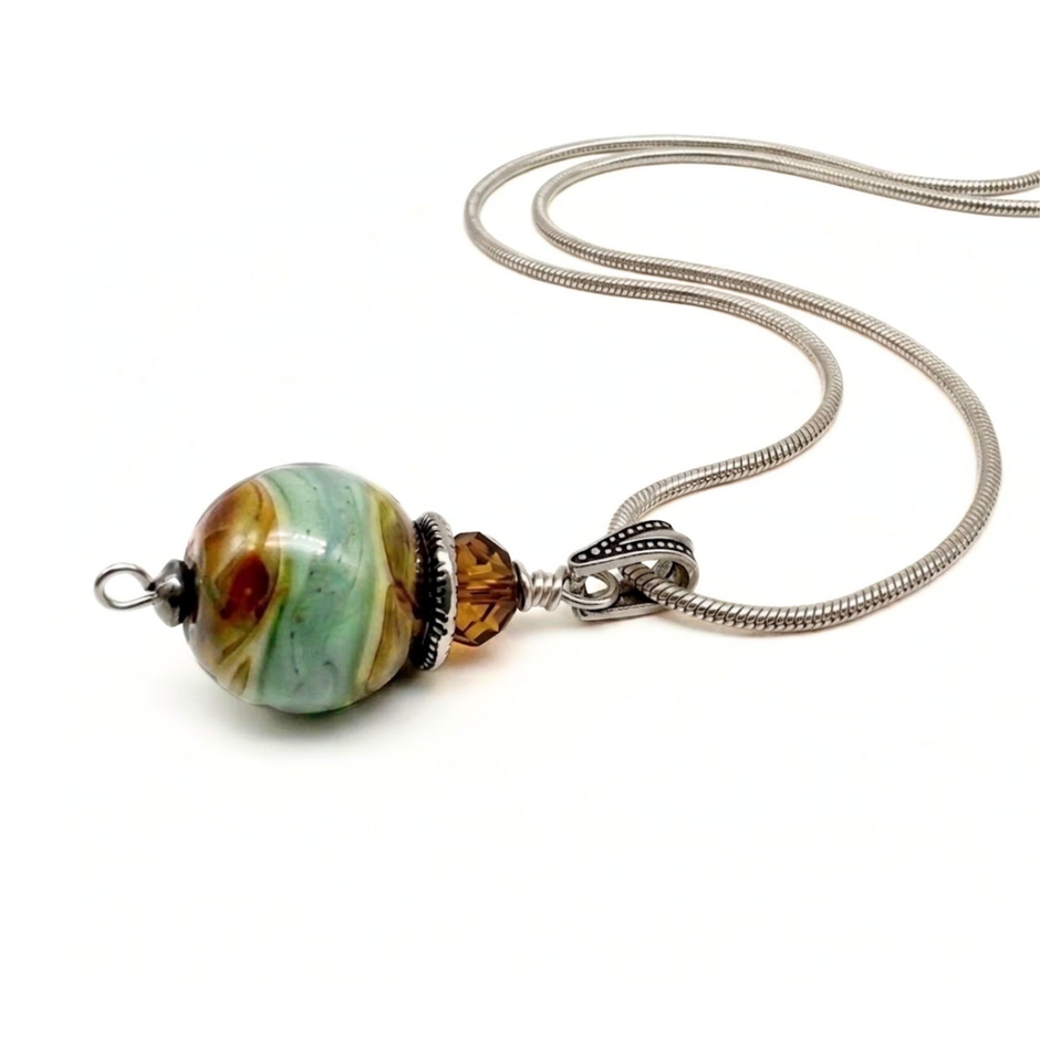 COMING SOON — Seafoam & Amber Pendant Necklace