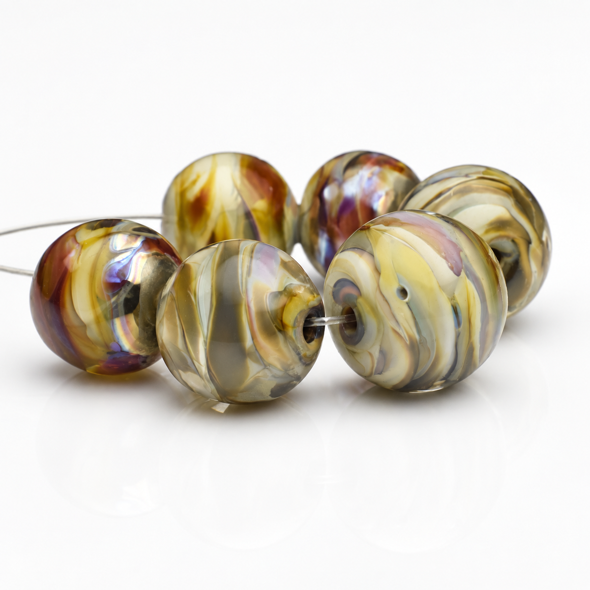 Golden Mirage: Handmade Lampwork Glass Beads