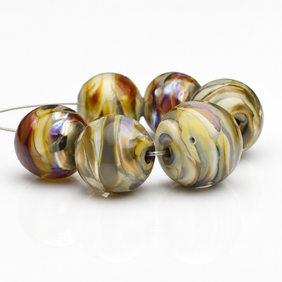 Golden Mirage: Handmade Lampwork Glass Beads