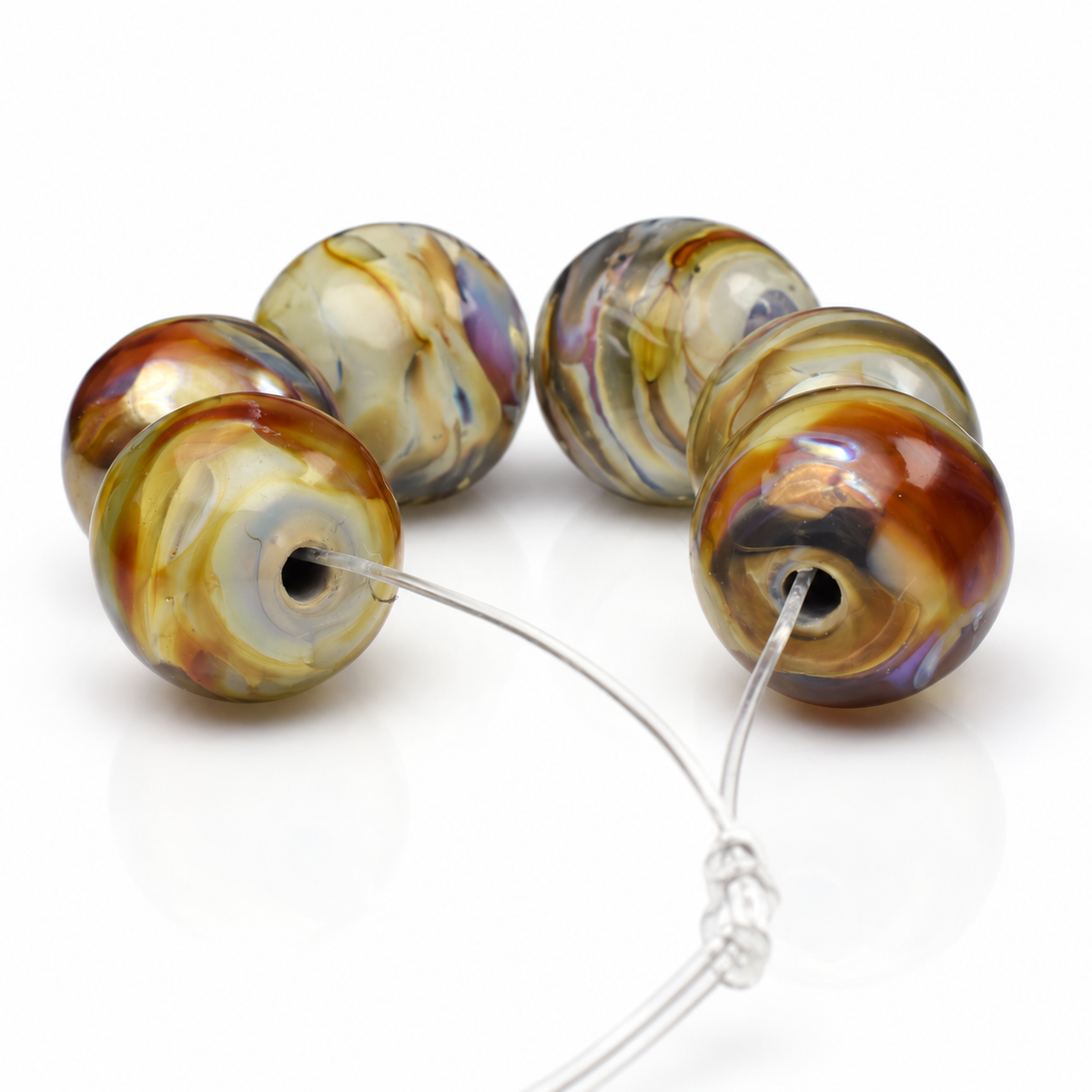 Golden Mirage: Handmade Lampwork Glass Beads