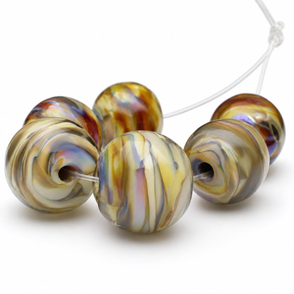 Golden Mirage: Handmade Lampwork Glass Beads
