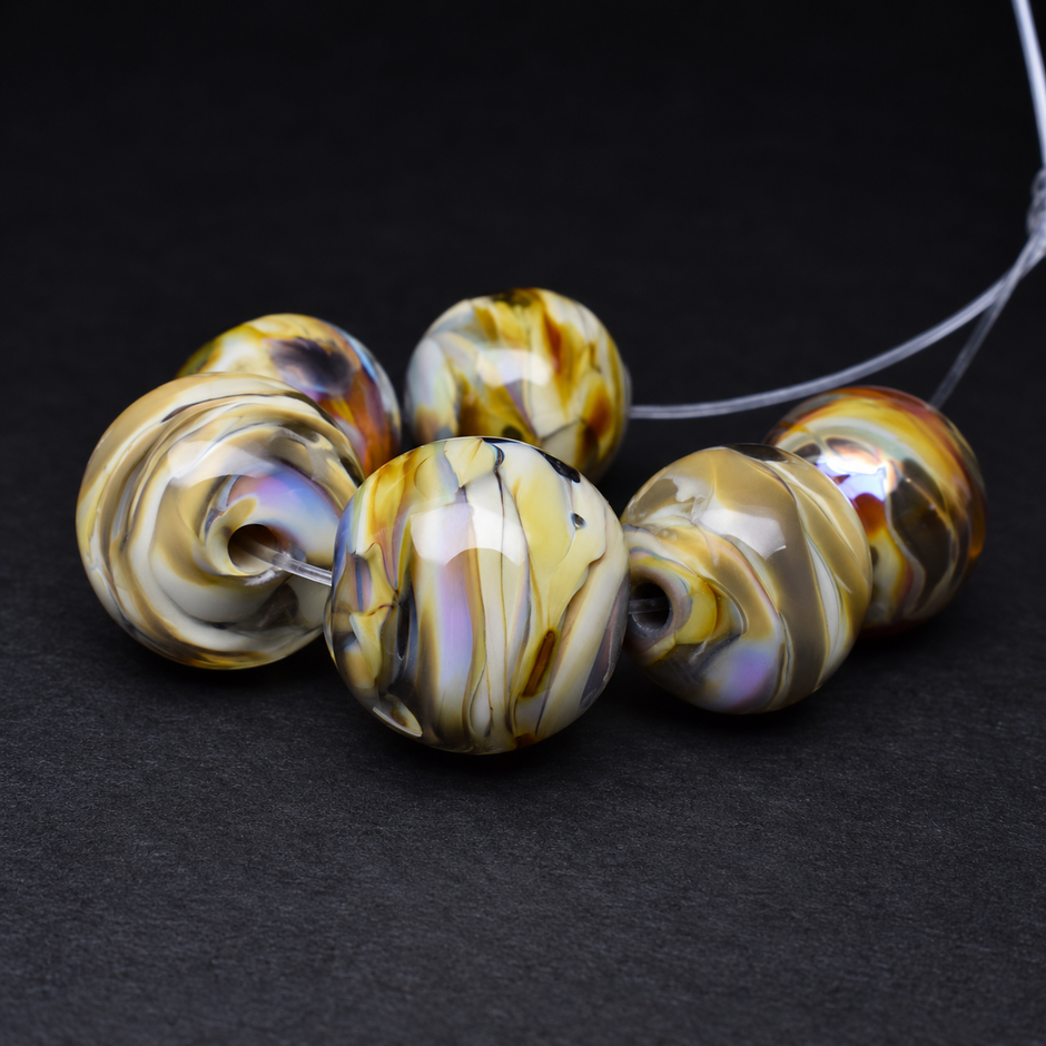 Golden Mirage: Handmade Lampwork Glass Beads