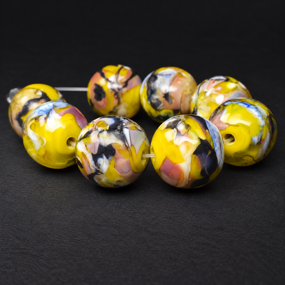 Sunlit Marble: Handmade Lampwork Glass Beads